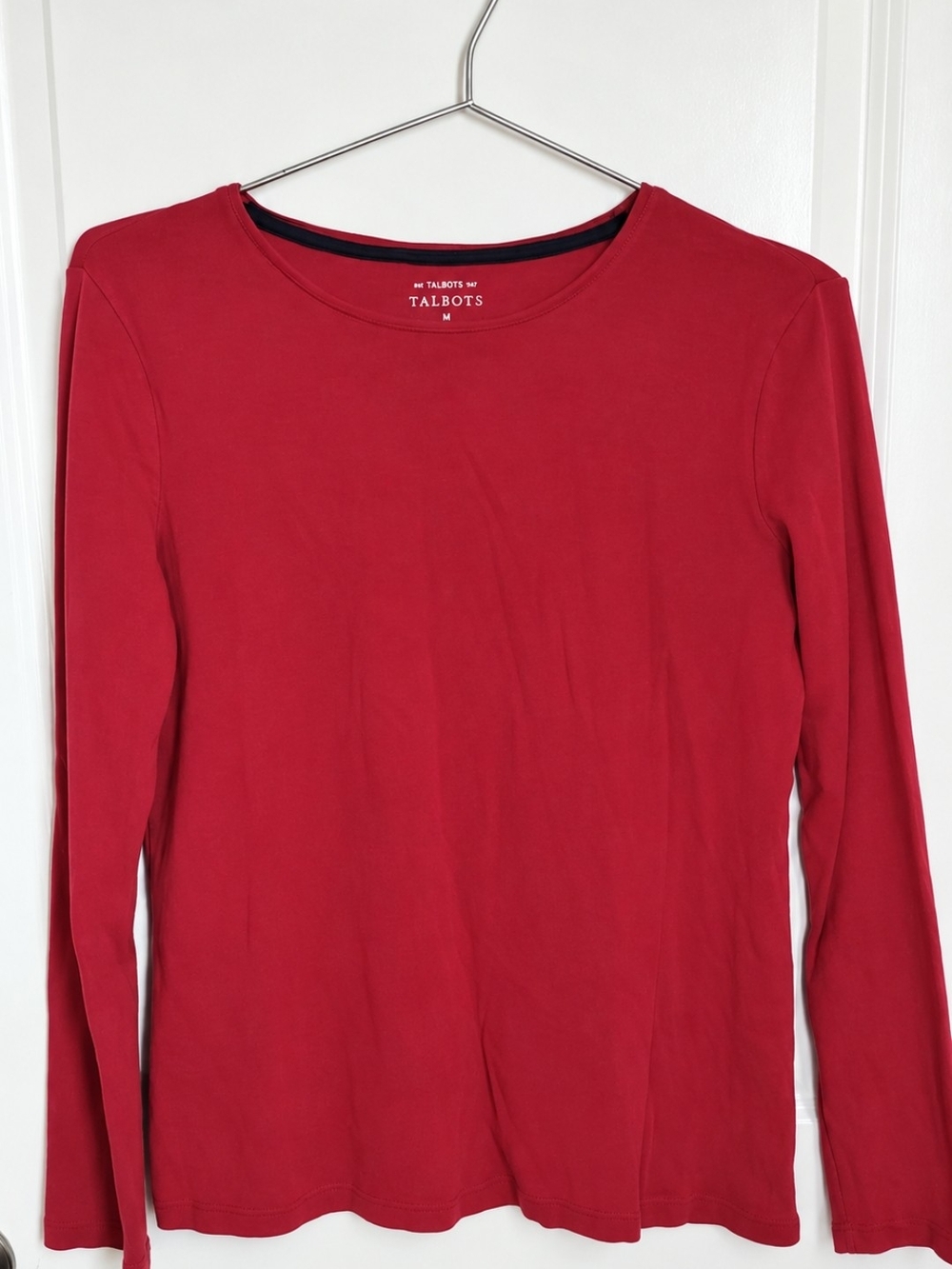 Talbots Womens Medium Red Pima Cotton Long Sleeve Crew Neck Tee Shirt